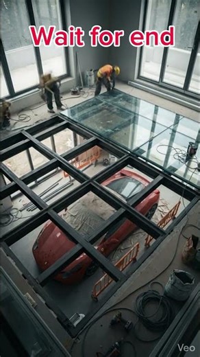 Luxury Living Room — Transparent Glass Car-Floor Showcase (Ferrari)