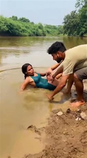Fishing Girl in Mud After Snake Jump