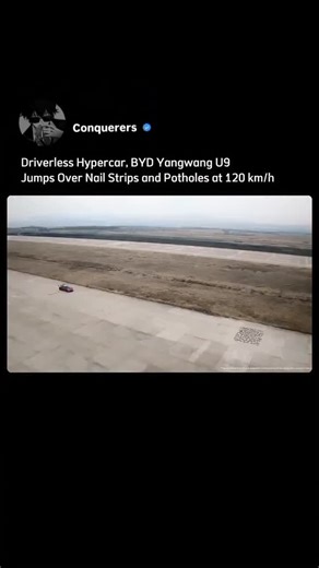 𝕮𝖔𝖓𝖖𝖚𝖊𝖗𝖊𝖗𝖘 on Instagram: "BYD officially demonstrated the Yangwang U9 completing a driverless obstacle jumping test using its proprietary DiSus X intelligent body control system. According to BYD, the car autonomously detected road hazards and executed controlled jumps without a driver onboard. BYD states the Yangwang U9 cleared spikes and potholes at a claimed speed of 74.5 mph about 120 km/h. The test highlights the car’s real-time suspension adjustment, torque vectoring, and vehicle