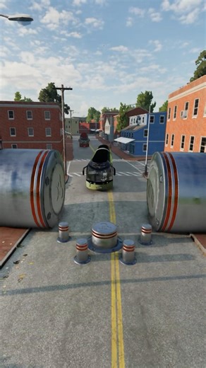 Bollard Timing Trap! Buses Pass… But the Last One Gets Crushed 🚌🚧 #beamngdrive #shorts