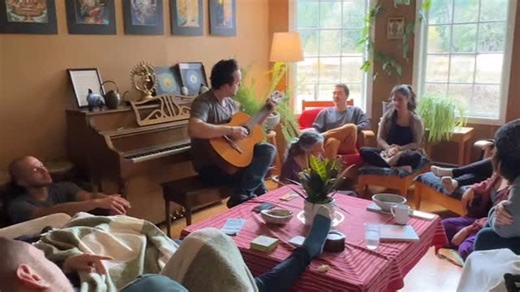 45 reactions · 5 comments | Impromptu kirtan jam in the library ✨ This is the magic of community — someone picks up a guitar, someone starts to sing, and joy fills the whole room.#saltspringcentreofyoga #sscy #kirtan #bhaktiyoga #communityjoy #yogacommunity #ashramlife #sacredmusic #playandpresence #yogaretreat #islandlife | Salt Spring Centre of Yoga | Facebook