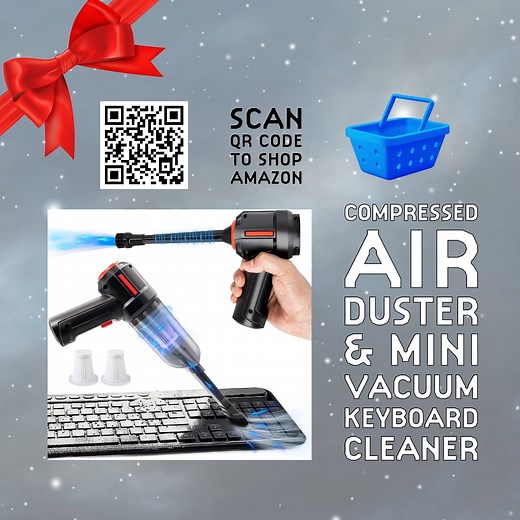 I'm sharing some great gift ideas like this Compressed Air Duster & Mini Vacuum Keyboard Cleaner that is perfect for the techies in your life! Shop with the QR Code in this image or this link: https://amzn.to/3sPRyuy #CommissionsEarned #airduster #keyboard #computer #cleaningproducts #fyp #gifting #holiday2023 #TechGifts #amazonfinds #QRCode #amazonaffiliate #simplymary | Simply Mary | Facebook