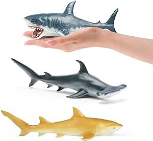 RECUR 3pcs Shark Toys 11.4" - Large Orca Whale Realistic Sharks Bath Toys Made with Rubber Like PVC, Ocean World Toys, Gifts for Kids Ages 3+