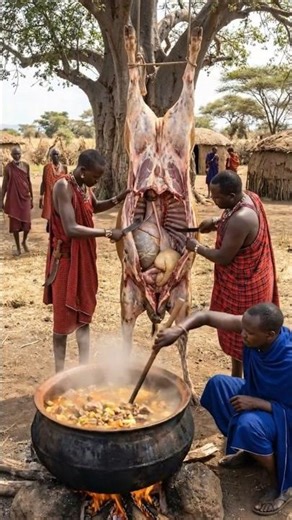 Primitive Cooking Ancient Maasai Cow Butchering Ritual | African Tribal Survival! #tribalcooking