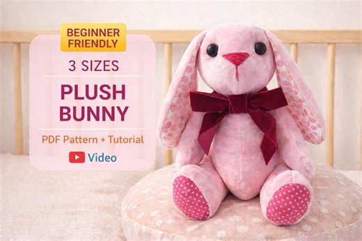 Plush Bunny Sewing Pattern   Video Tutorial, Easter Rabbit PDF Easy DIY - Etsy
