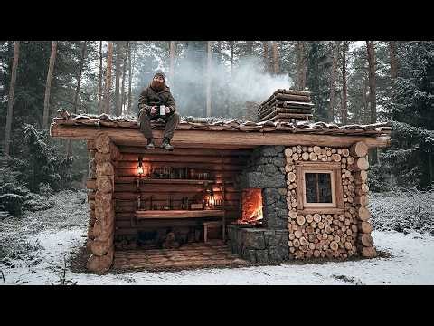 I Spent 30 Days To Build A Rustic Log Cabin: A Warm Shelter In The Snow