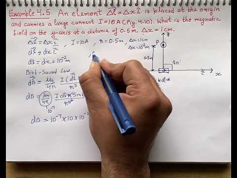 Example 4.4 An element dl = da i is placed at the origin and carries a large current I = 10A