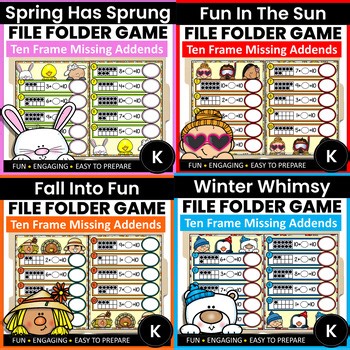 Kindergarten Math Making 10 File Folder Seasonal Bundle Missing Addends to 10