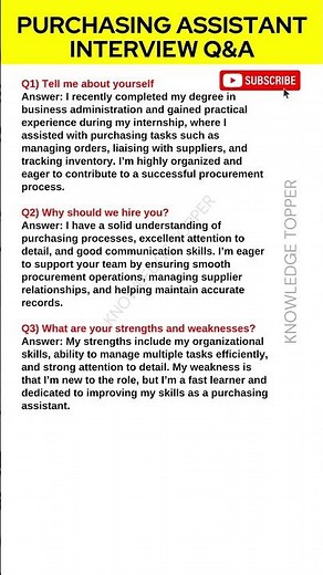 Purchasing Assistant Interview Questions and Answers | Purchasing Assistant Job Interview Questions