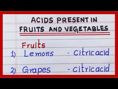 Acids present in Fruits and Vegetables | Names of Acids present in Fruits and Vegetables | List of