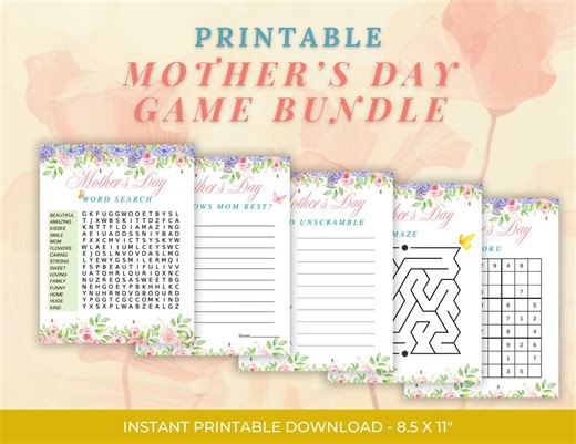 Mother’s Day Activity Game Bundle Printable, Word Search, Sudoku, Maze, Mom Trivia, Instant Download - Etsy