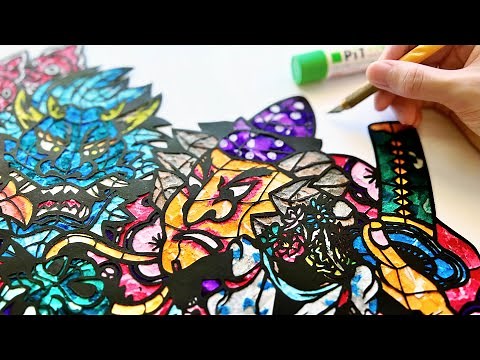 【切り絵×ちぎり絵】〝ねぶた和紙〟を使って描いてみた #青森県 #ねぶた祭り