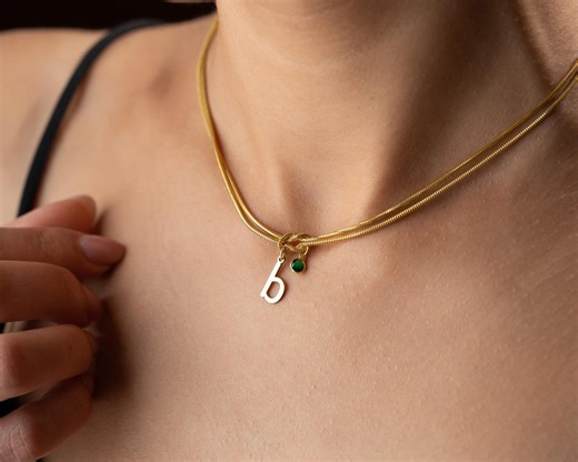 Sterling Silver Initial Necklace: Custom Gold Letter Pendant, Birthstone Charm - Etsy