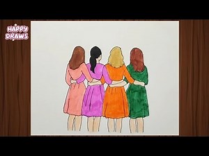 Friendship Day Special | Drawing Four Friends Hugging with Simple Steps