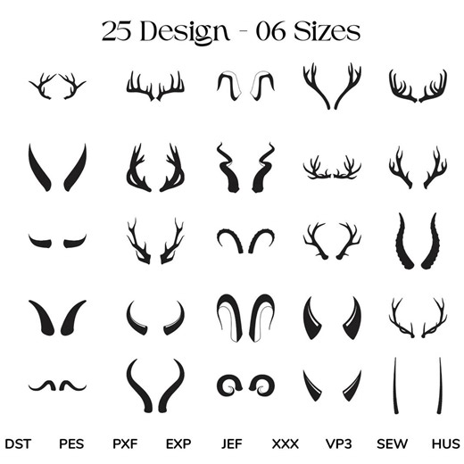 Mini Antlers Embroidery Bundle Designs: Deer & Elk Horn Patterns (digital Download) - Etsy