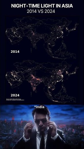 🌏 Night View of Asia: 2014 vs 2025 — A Decade of Change