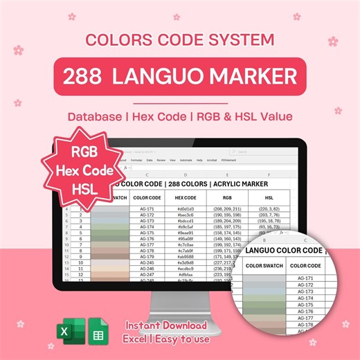 Languo Acrylic Marker Color Code Chart | 288 Colors | Excel File | HEX RGB HSL Code - Etsy Australia