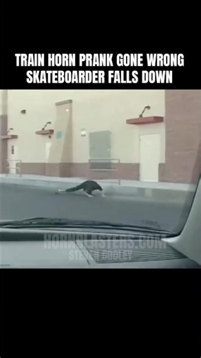 Skater falls down train horn prank gone wrong #skating #trending #prank #shorts