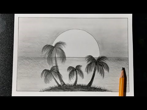 Vẽ Tranh Phong Cảnh Hoàng Hôn Trên Biển Bằng Bút Chì | How to draw simple scenery