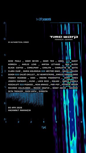 Lineup for Time Warp Mannheim Unveiled 🌀 This April, Time Warp promises to push boundaries once again with a celebration of electronic music like no other. Prepare for an extraordinary 19 hour experience, featuring 42 of the world’s finest artists across five stunning floors. 🖤 Immerse yourself in groundbreaking stage designs, world-class sound, and an atmosphere that only Time Warp can deliver. | Time Warp