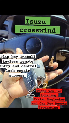 Isuzu crosswind Flip key Install keyless remote entry and central lock repair success Thank you for trusting Tarlac Maglockey & Car key programming Home services at Tarlac city For all your car key programming needs And Safety Vault, just send us a message! We’re experts in handling a wide range of car brands, TOYOTA, MITSUBISHI, HONDA, FORD, HYUNDAI, NISSAN, and many others. Our automotive locksmith services include: ✅ All-Lost Key and Smart Key Recovery/Replacement for Cars (any brand) and (wi