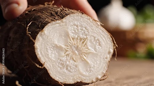 Cutting a fresh ginger root.