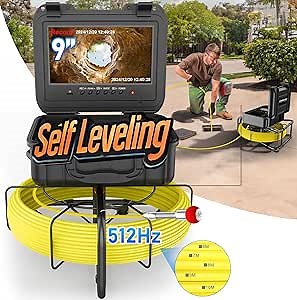 Sewer Camera Self-Leveling, Built-in 512HZ Transmitter, 9'' HD Plumbing Camera with Depth Marking, Zoom, and Adjustable LED Lights, Ideal for Drain, Pipes, Wells, and Industrial Applications: Amazon.com: Industrial & Scientific