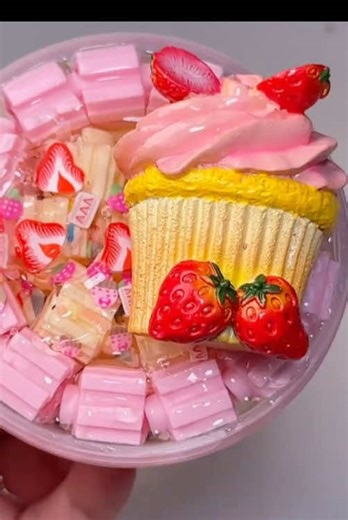 Delicious Strawberry Cupcake Slime Creation