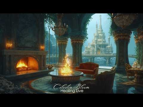 Celestial Palace Fireplace LIVE 24/7 🔥✨ | Royal Fantasy Music & Warm Fire Ambience for Sleep & Relax