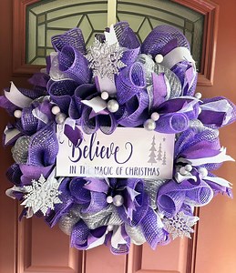 Purple and Silver Christmas Wreath, Glitter Snowflake Decor, Purple Christmas Decor, Purple Door Decor, Purple Silver Wall Hanging - Etsy