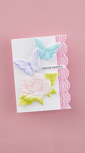 2.5K views · 41 reactions | Watch this card bloom with elegance! 曆 Using the Blooming Butterflies 3D Emboss & Cut Folder and Pressed Lace Borders Press Plate & Die Set from the Vivid Expressions Collection, this design is effortlessly stylish. Perfect for adding texture, dimension, and a touch of charm! Shop the collection - https://spellbinders.shop/4hFfPYc #cardmaking #embossing #diecutting #floralcards | Spellbinders Paper Arts | Facebook