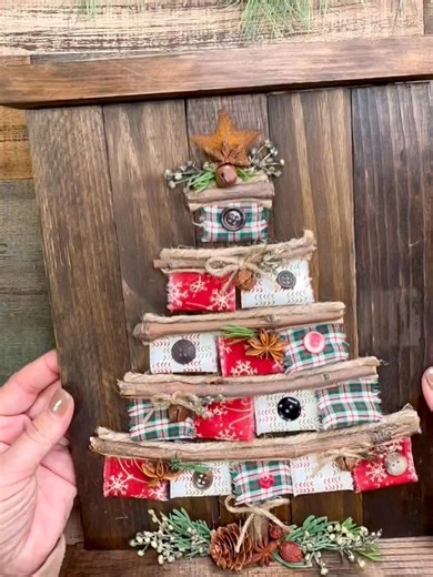 🌲✨Rustic Torn Fabric & Twig Tree🎄✨ This cute Christmas tree was made with scraps, twigs, buttons, jute, & a sprinkle of pine star anise…🤎🌿 Cozy, primitive charm in the sweetest little DIY! 🥰 🎥 Check out the video & get inspired! 🤎 #lonetreerustics #rusticchristmas #diyholidaydecor #diy #Christmas #crafts #rusticdecor #christmasdecor | Lone Tree Rustics