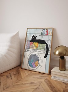 Black Cat Laundry Room Print, Laundry Day Print, Laundry Room Poster, Cute Laundry Decor, Cute Cat Laundry Art - Etsy