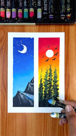 🌙 ☀️Day & Night Drawing with Oil Pastels | #shorts #art #drawing #night #day #viral #views #yt