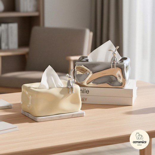 Modern Decorative Tissue Box Cover | Unique Ceramic Tissue Holder With Animal Figurine and Bow | Stylish Living Room & Bathroom Decor - Etsy