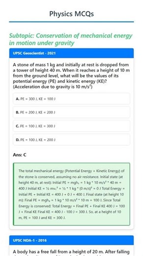 Conservation of mechanical energy in motion under gravity