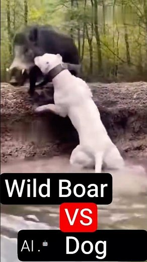 AI-generated wildlife encounter simulation for education, showing a guard dog and wild boar scenario