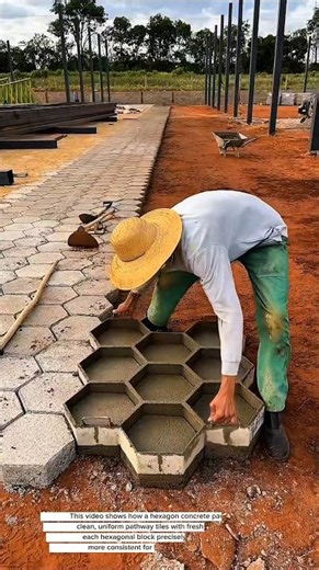 “Genius Concrete Paving Mold Technique — Satisfying Hexagon Pathway Installation!”