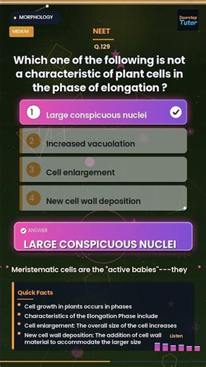🌱 NEET Biology MCQ: Plant Cell Elongation (Morphology) #Shorts