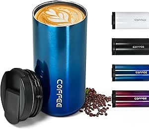 Insulated Coffee Mug 14oz,Travel Coffee Tumbler,Vacuum Insulated Coffee Mug with Leak Proof Screw Lid Coffee Cup for Men and Women for Hot & Cold Drinks, 400ml, Gradient blue