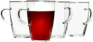Simax Glass Coffee Mugs Set of 4 - 13.5 Oz Borosilicate Mugs for Hot Beverages, Tea, With Handles - Clear