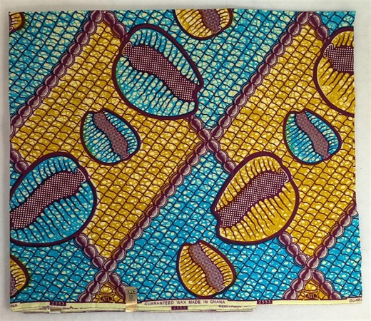 Ghana Wax Print Fabric - Large Cowrie Shells in Turquoise and Yellow - Etsy
