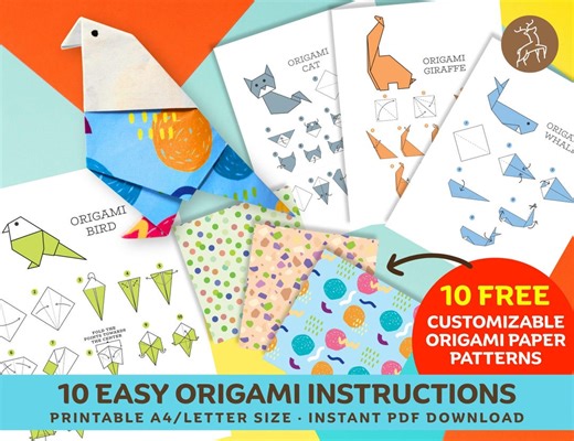 Origami Instructions With Free Customizable Origami Paper Printables, Easy Step-by-step Origami for Kids Adults, Free Customizable Patterns - Etsy