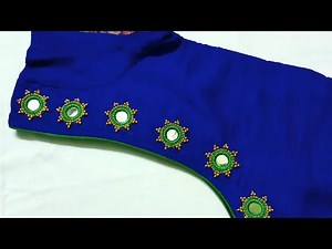 Simple&Beautiful mirror design for stitched blouse// Aari mirror work on stitched blouse