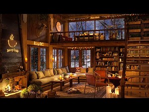 Winter Coffee Shop Bookstore Ambience 🔥Instrumental Jazz Music with Fireplace to Relax and Chill