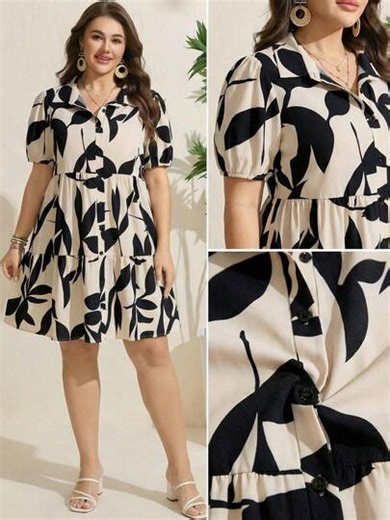 Comfylo Plus Size Floral Allover Print Button Down Front Vacation Casual Dress Beach Outfits For Woman Old Money Wedding Guest Dress Women Summer Valentine's Day Outfit All-Over Print Front Button Ruffle Hem Short Sleeve Dress Women's Floral Print Dress Short Sleeve Waist Cinched Short Dress, Early Spring Island Vacation Romantic Dress, Bohemian Dress Women's Romantic Elegant Short Sleeve Waist A-Line Long Dress,Summer Outfits For Women,Vacation Outfits Woman,Business Casual Woman,Festival Outfi