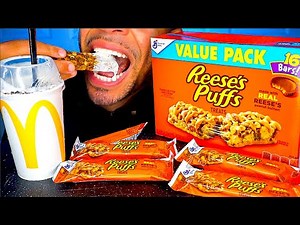 ASMR McDonald's Oreo Reese's Puffs McFlurry Treats Bars Chocolate Candy Peanut Butter Eating