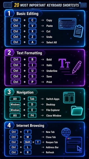 20 Most Important Keyboard Shortcuts ⚡ हर Computer User को आने चाहिए | Keyboard Shortcuts #shorts