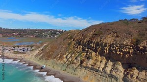 Torrey Pines State Beach Nature Reserve Rugged Cliffs Overlooking The Los Peñasquitos Marsh Natural Preserve In Del Mar, California. - aerial shot