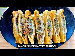 Savory and Flaky Puff Pastry Strudel with Beef, Veggies and Cheese!